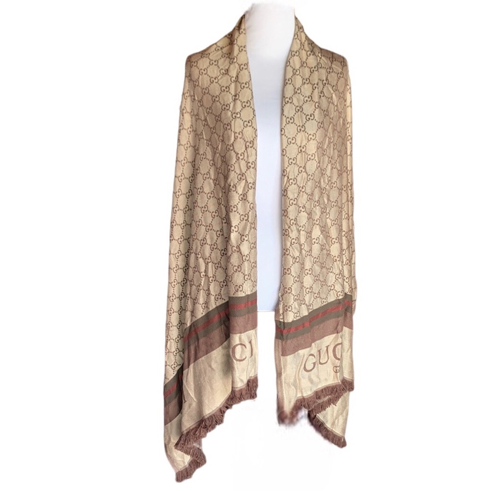 ‼️PRICE DROPPED ONLY TODAY‼️🆕 Gucci Brown Web Striped GG Jacquard Knit Scarf🧣 - Picture 2 of 8